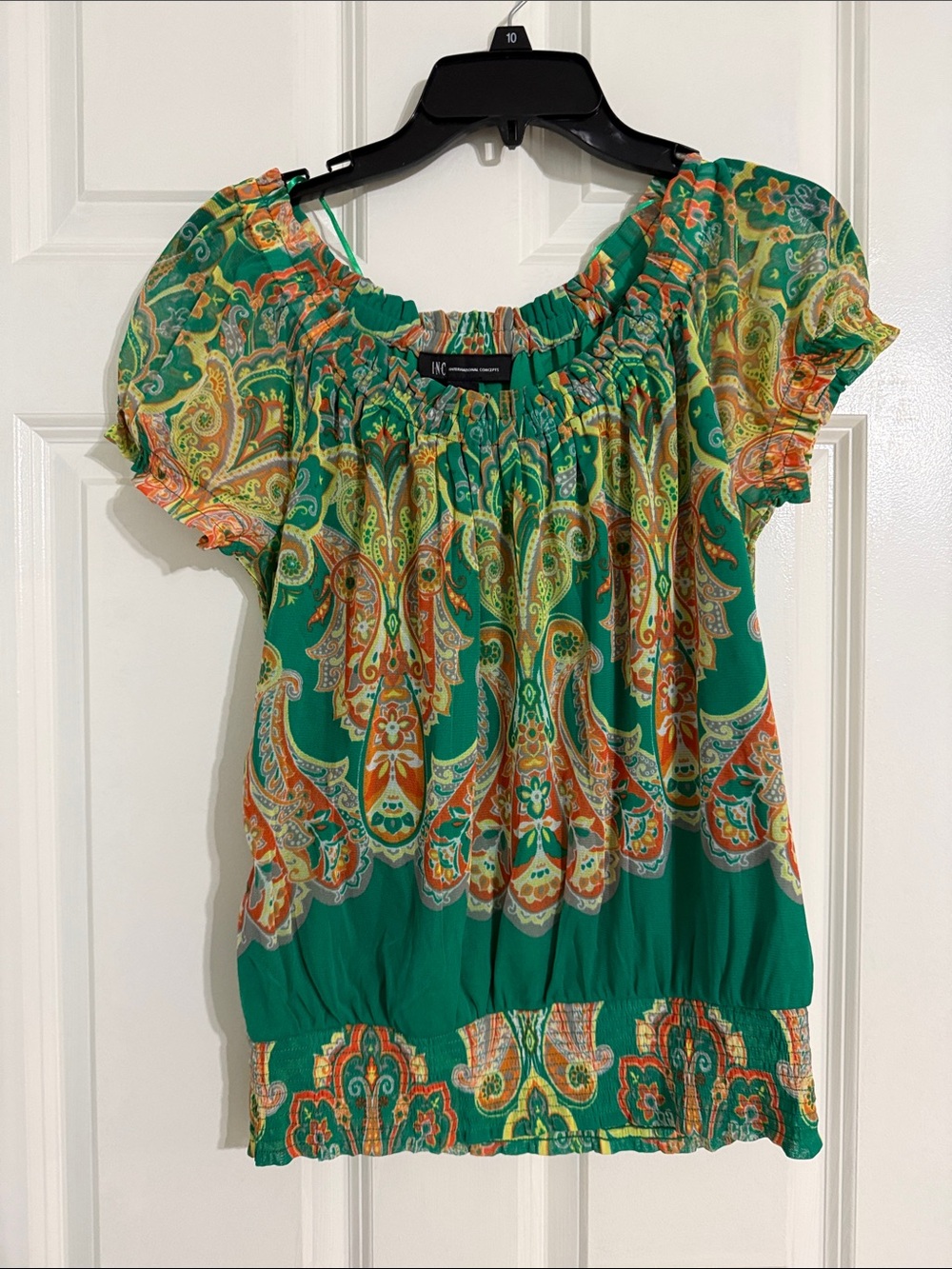 INC International Concepts Green Paisley Short-Sleeve Blouse